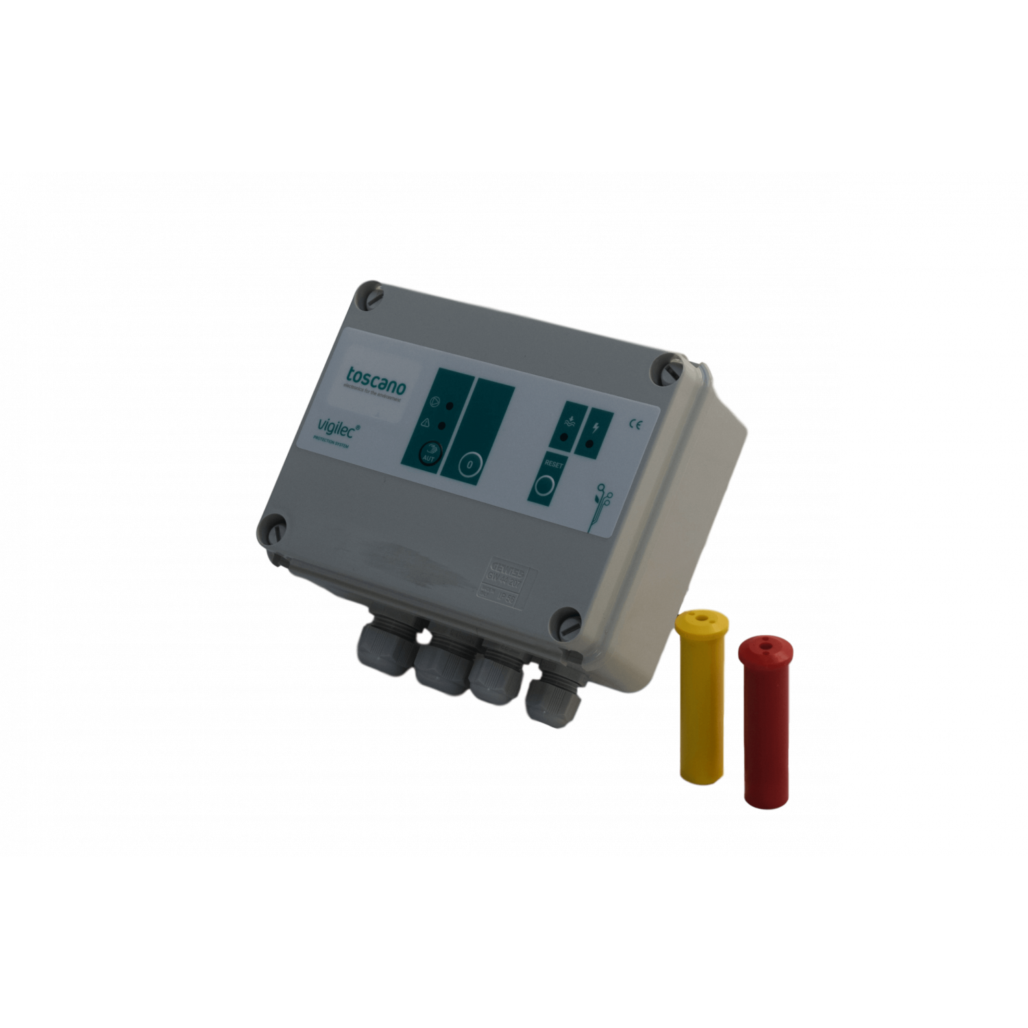 Coffret de commande 400V, protection et contrôle de niveau.