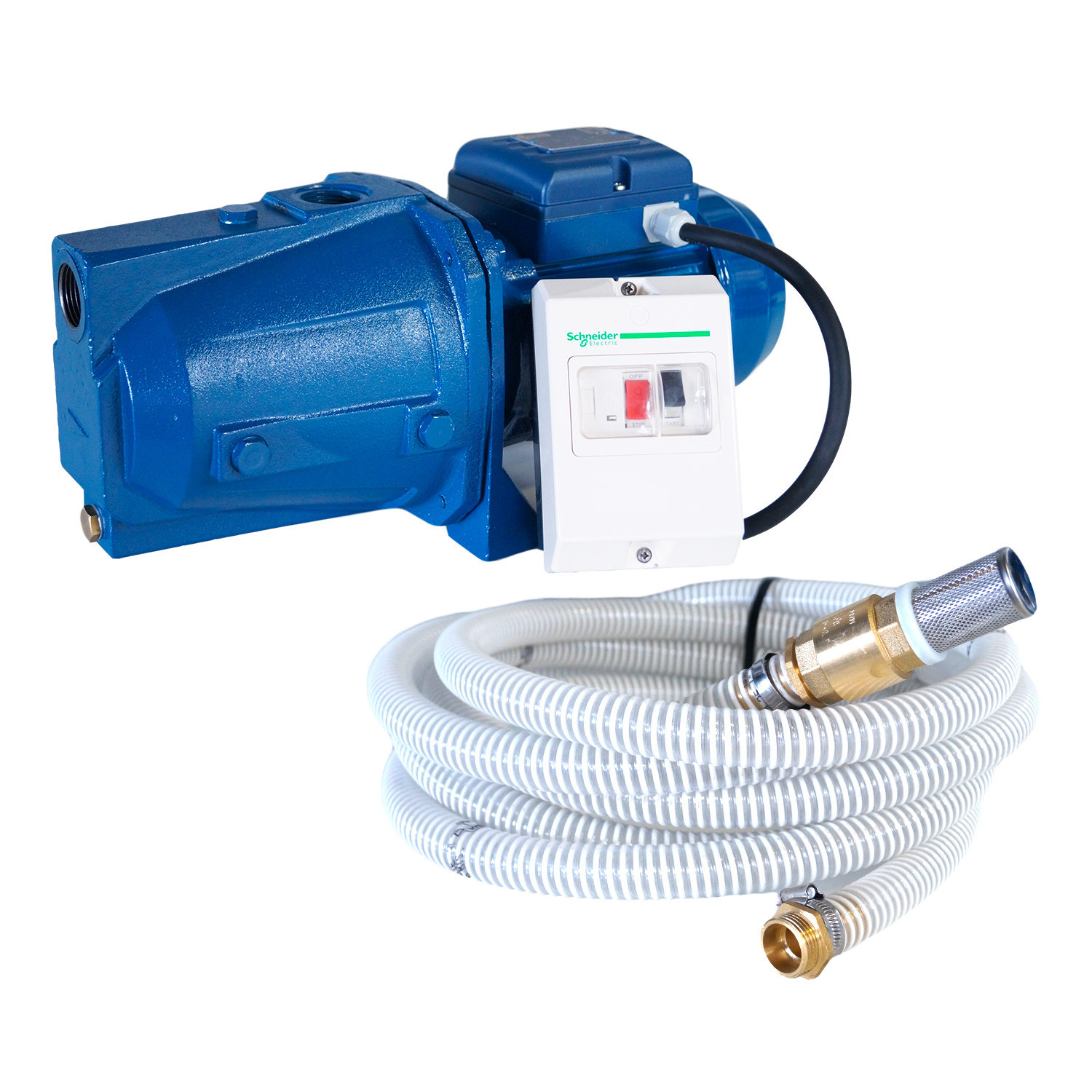 Pompe serie JET 380V 0.75kW / 1cv avec disjoncteur magnéto thermique + kit aspiration 8m