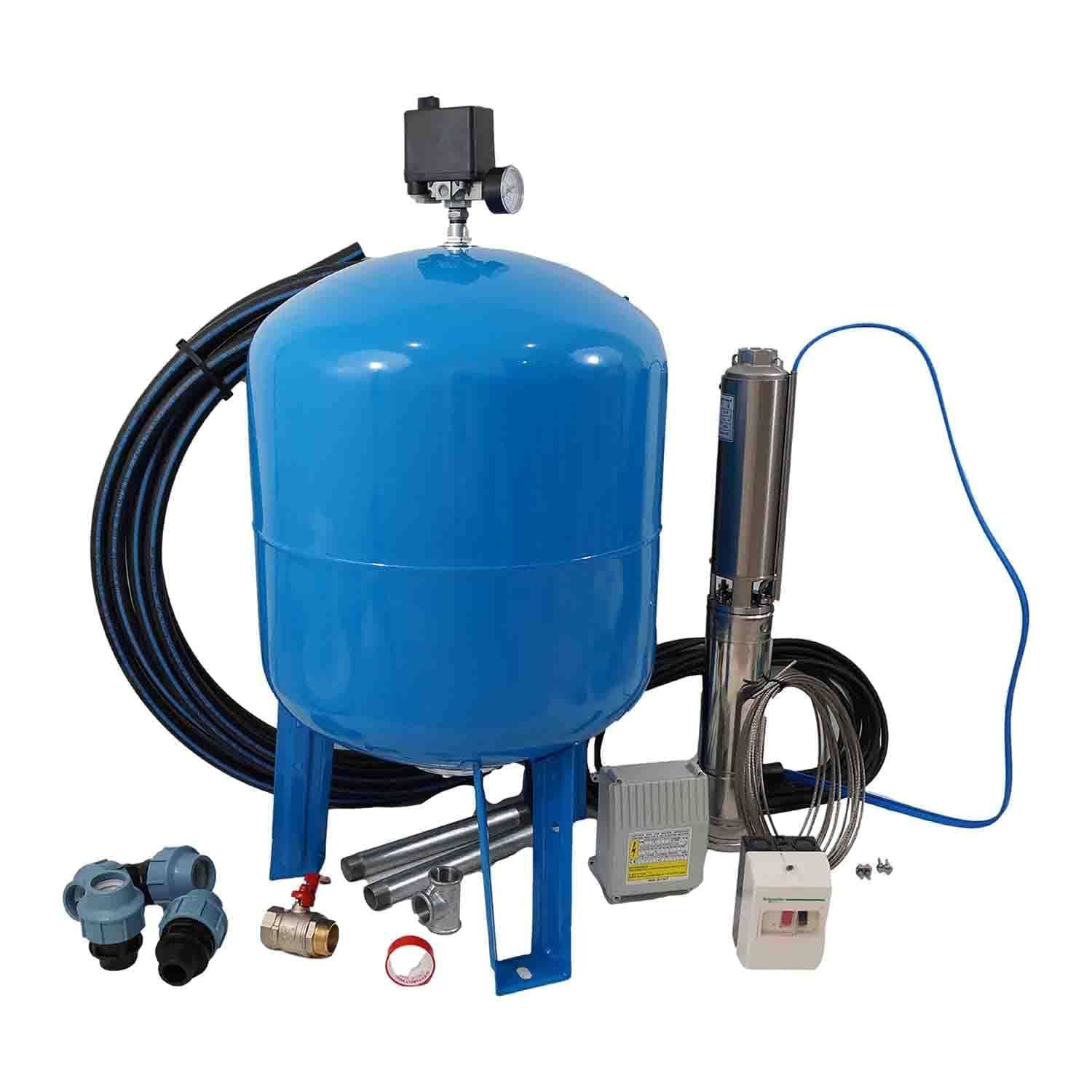 Kit Forage Complet et Pompe Immergée 230V 4" 4CR11CR 0.75kW Protection Thermique et Accessoires