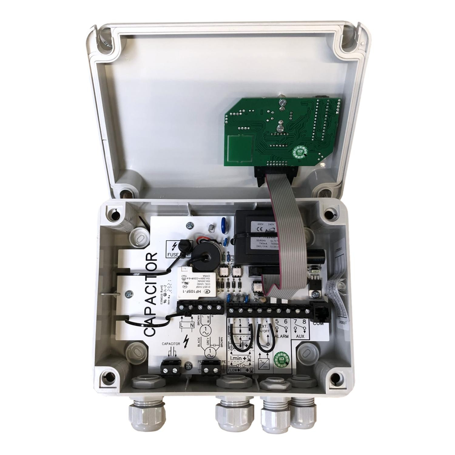 Coffret de commande 230V protection et contrôle de niveau.