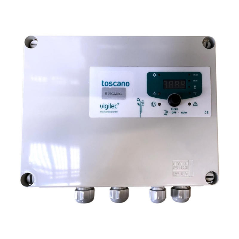 Coffret de commande 400V - 12A protection et contrôle de niveau.