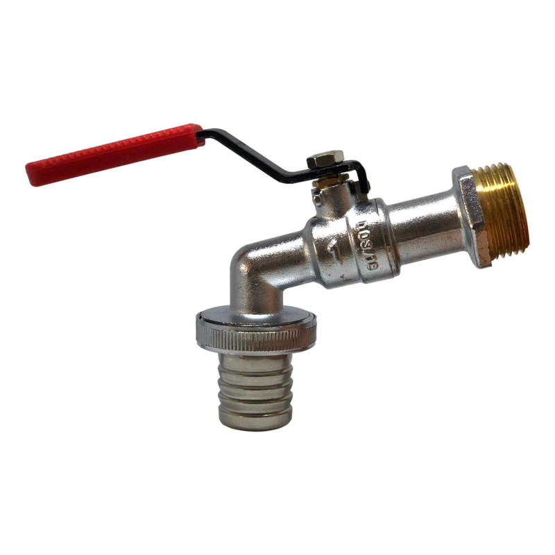 Robinet de puisage nickelé à sphère poignée acier rouge 3/4'' - Tétine Ø15