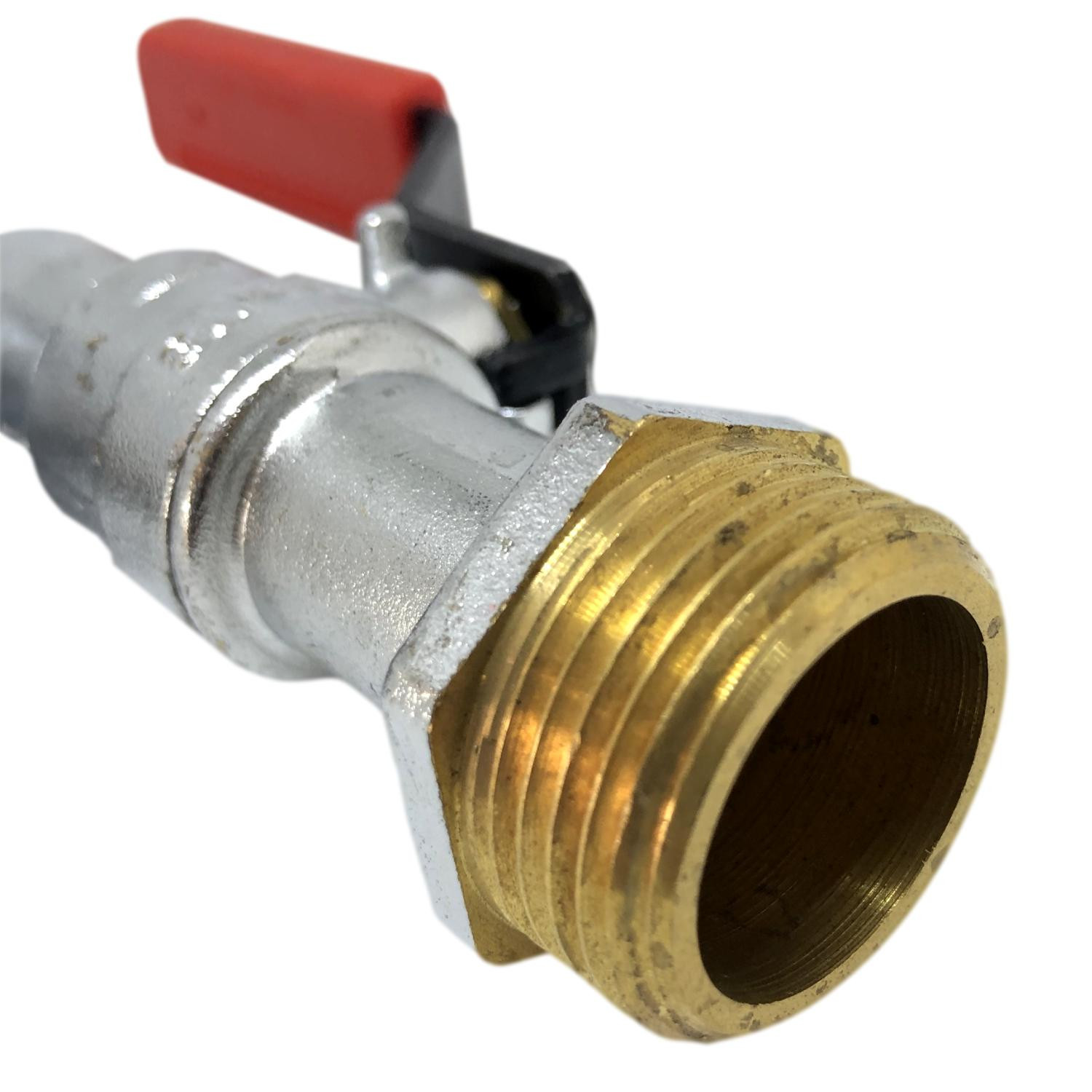 Robinet de puisage nickelé à sphère poignée acier rouge 3/4'' - Tétine Ø15