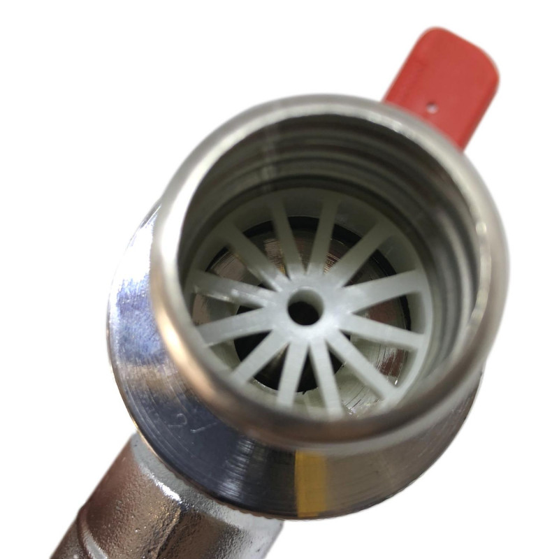 Robinet de puisage nickelé à sphère poignée acier rouge 3/4'' - Tétine Ø15