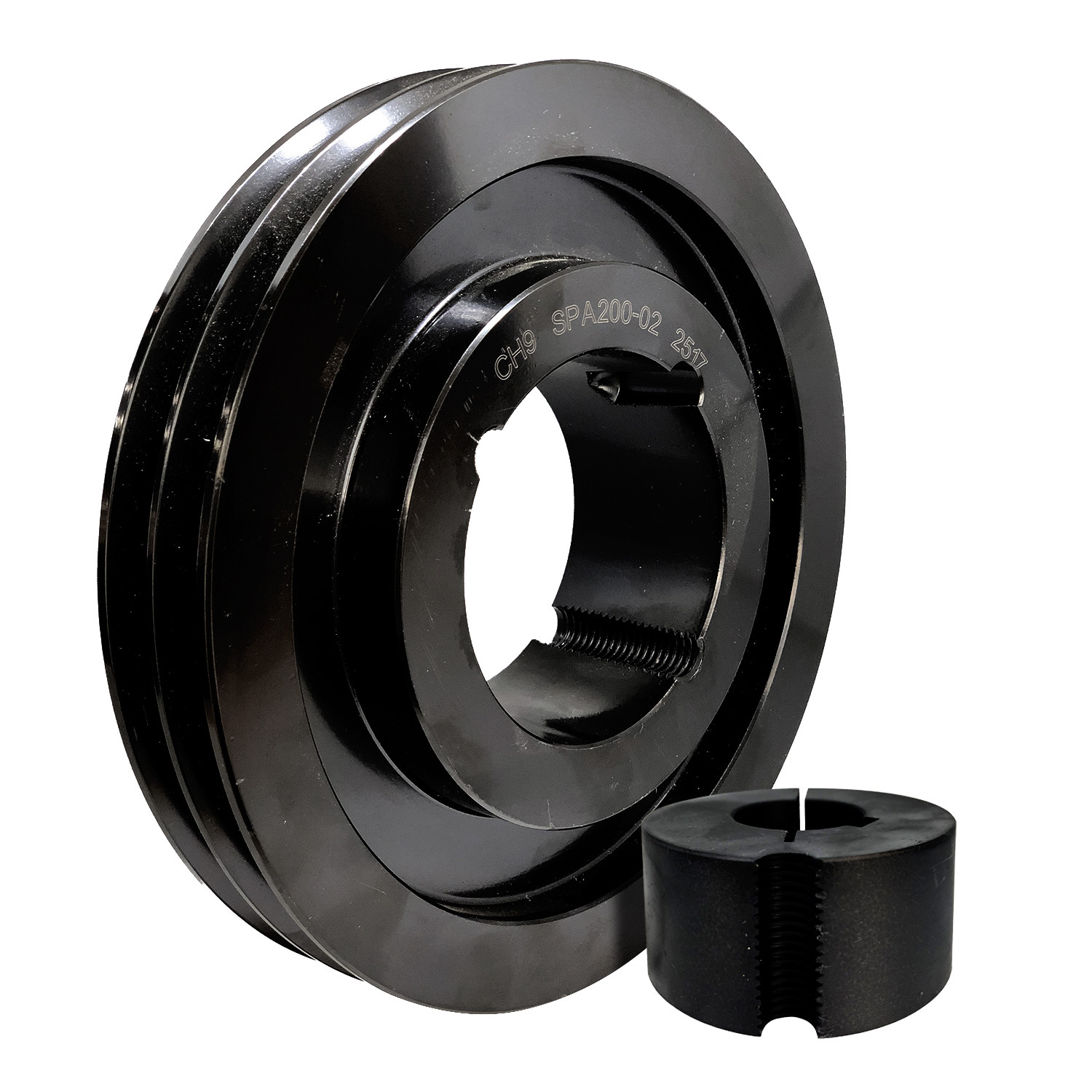 Poulie 2 gorges Ø200 arbre Ø24