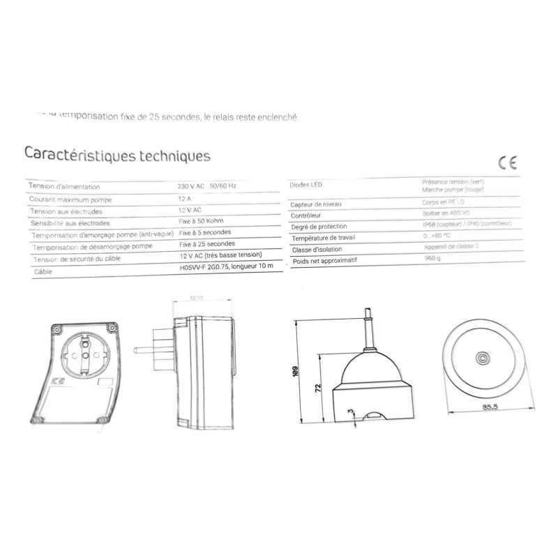 Flotteur Top Floor Controller Pedrollo X2A0041 Pilotage de Pompe Autonome