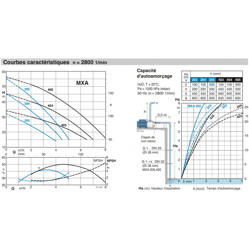 Pompe à eau multicellulaire auto amorçante Calpeda MXAM204 - Inox 0,55 kW 4,5 m3/h 220V - Pompe de surface pour jardin