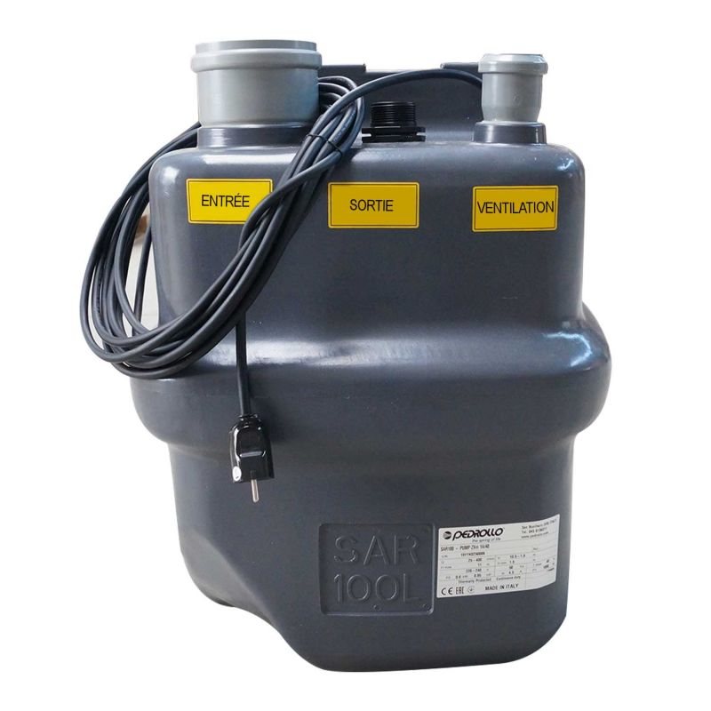 Station de Relevage 100L Pedrollo SAR100 Vortex RXM320 - 220V Anti-Retour 6 m3/h