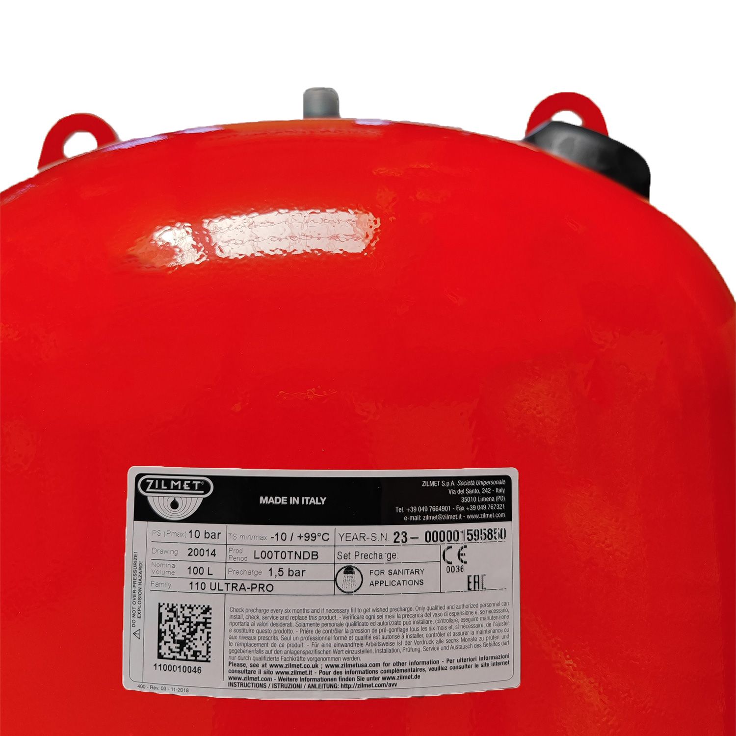 Réservoir à Vessie Zilmet 100L Vertical Sous Pression 10 bars