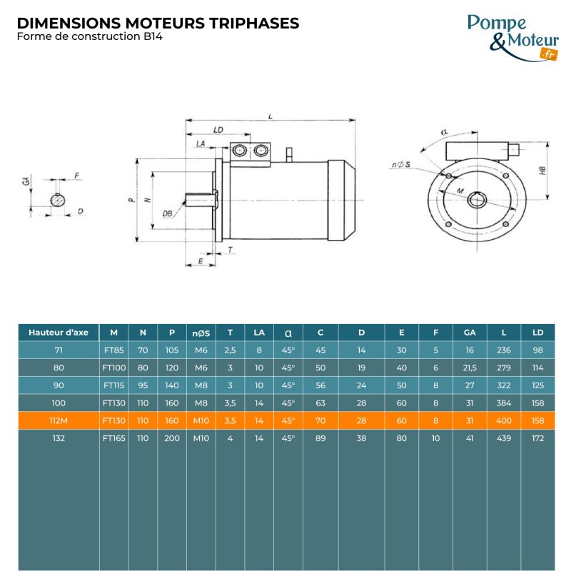Moteur Électrique Triphasé 400/700v 5.5kW 1500tr/min Bride B34 Trous taraudés à pattes