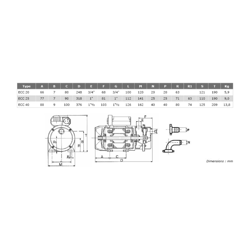 Pompe de transfert laiton - ECC 24-20 24V 0,22KW
