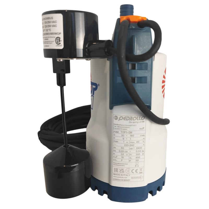 Pompe de Relevage 220v Pedrollo TOP 1 GM Eau de Pluie Flotteur Vertical 4.8 m3/h 0.25 kW