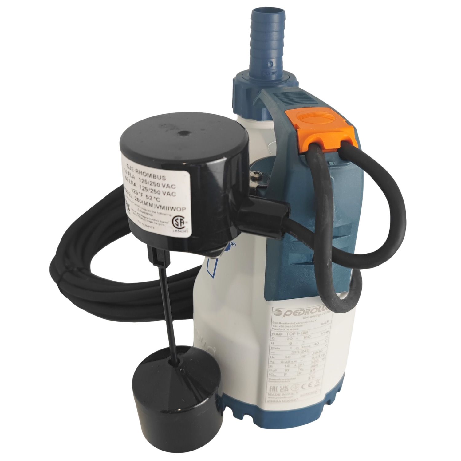 Pompe de Relevage 220v Pedrollo TOP 1 GM Eau de Pluie Flotteur Vertical 4.8 m3/h 0.25 kW