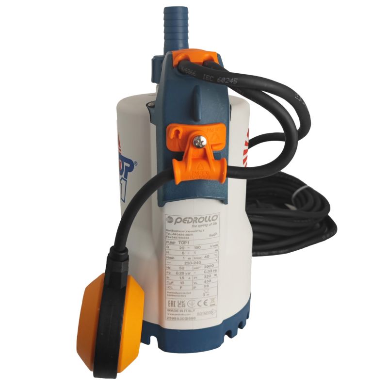 Pompe de Relevage Pedrollo TOP 1 Eau de Pluie avec Flotteur Mono 4.8 m3/h 0.25 kW