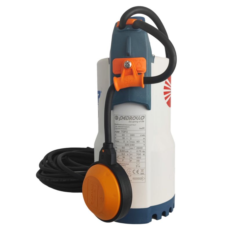 Pompe de Relevage Pedrollo TOP 3 Eau de Pluie Flotteur intégré 220v 9.6 m3/h 0.55 kW