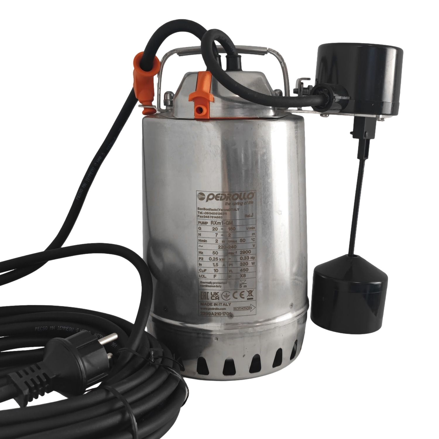 Pompe de Relevage Pedrollo RX M1GM Eau de Pluie Flotteur Vertical mono 6 m3/h 0.25 kW