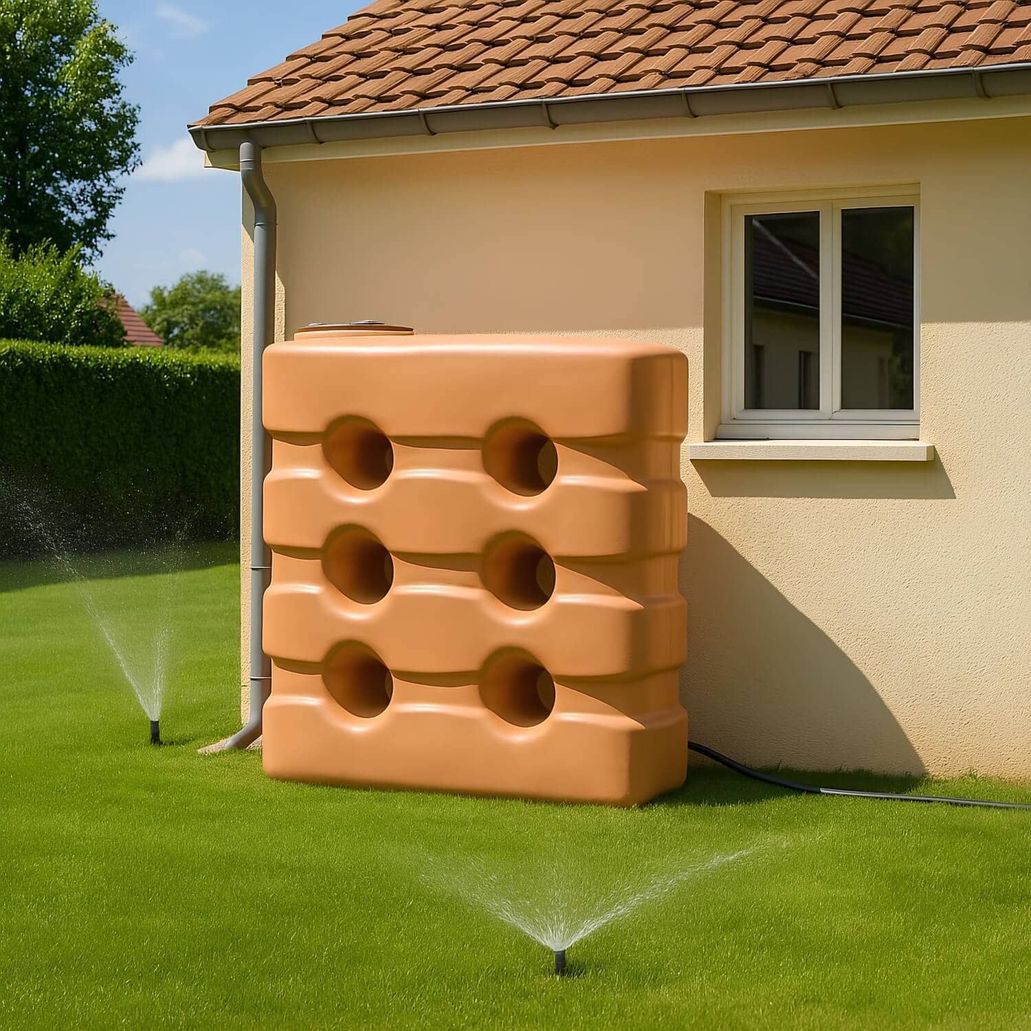 Cuve 3000L aérienne de récupération d'eau - Réservoir compact terracotta - ELBI CPN3000