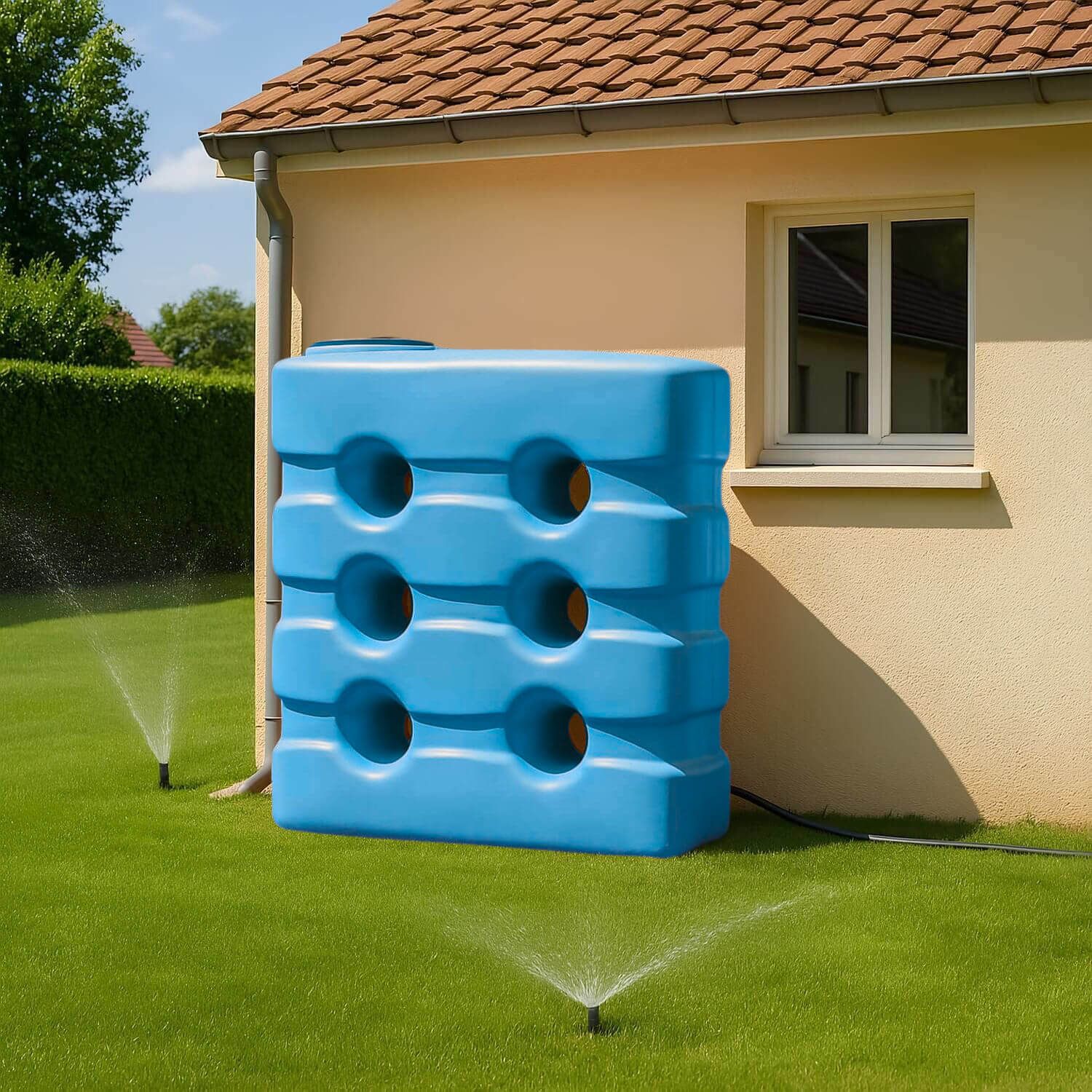 Cuve 2000L aérienne de récupération d'eau - Réservoir compact bleu - ELBI CPN2000