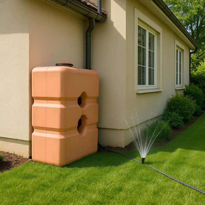 Cuve 800L aérienne de récupération d'eau - Réservoir compact terracotta - ELBI CPN800