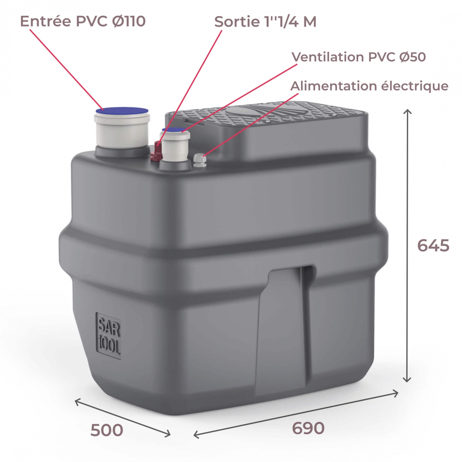 Station de relevage 220v Pedrollo SAR 100 TOP 2 Vortex 100L Eaux Usées 6 m3/h
