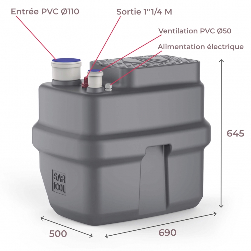 Station de relevage 220v 100L Pedrollo SAR 100 Vortex RXM 320 Eaux Usées 6 m3/h