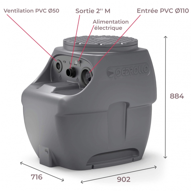 Station de Relevage 250L Pedrollo SAR250TOP2 Vortex avec clapet et vanne intégré