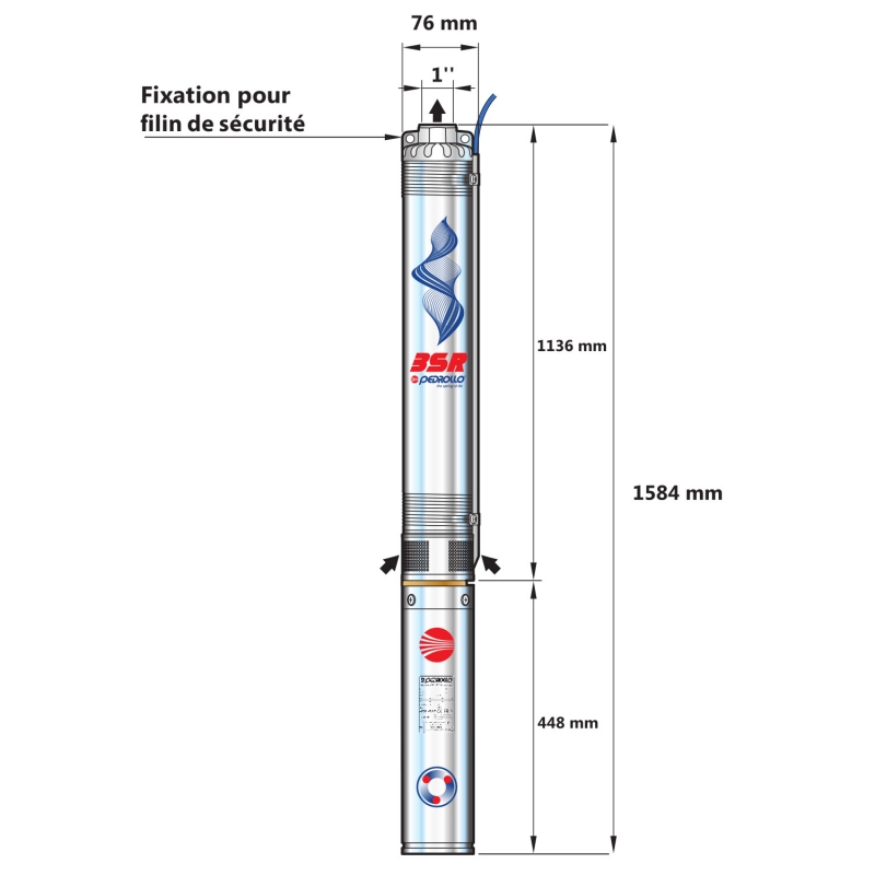 Pompe Immergée Triphasé 380V 3" PEDROLLO 1.1kW 3SR-2/41 1.8 m3/h à 13.3 bars