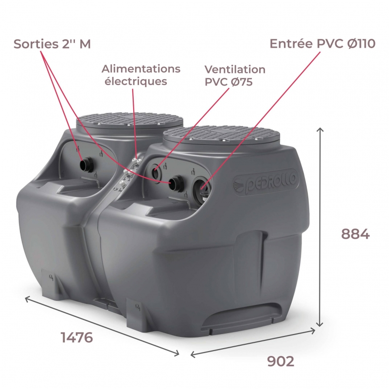 Station de relevage eaux chargées 550L Pedrollo SAR 550 VXm15/50 21m³/h