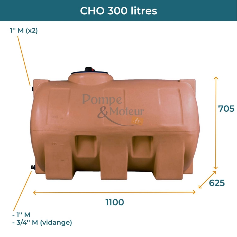 Cuve 300L aérienne de récupération d'eau - Réservoir horizontal terracotta - ELBI CHO300