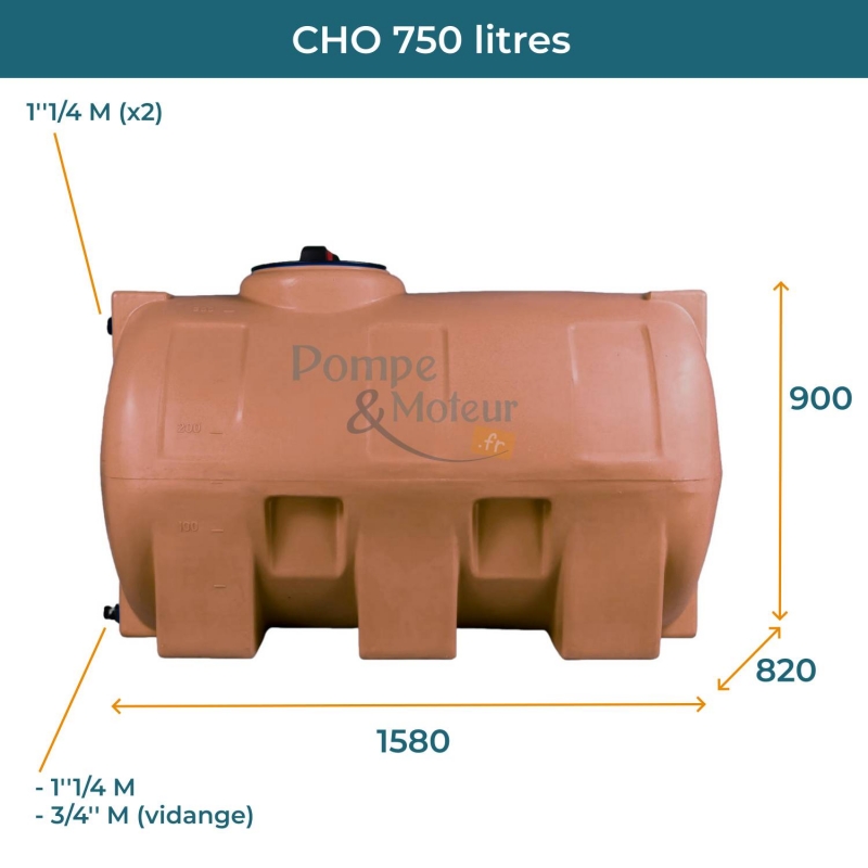 Cuve 750L aérienne de récupération d'eau - Réservoir horizontal terracotta - ELBI CHO750