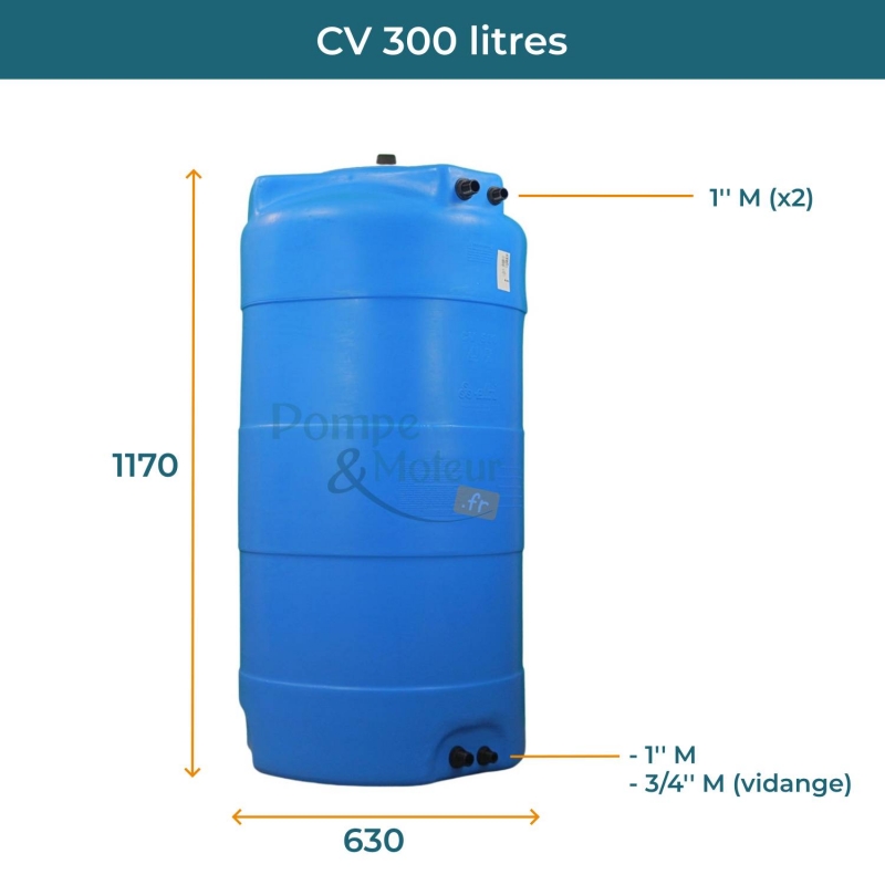 Cuve 300L aérienne de récupération d'eau - Réservoir vertical bleu - ELBI CV300