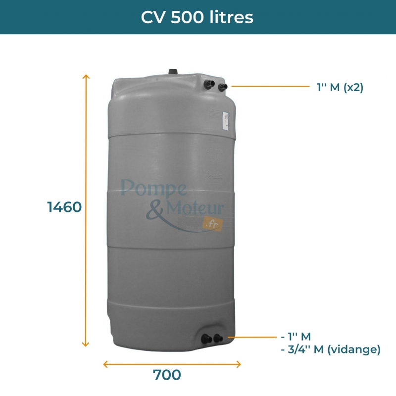 Cuve 500L aérienne de récupération d'eau - Réservoir vertical gris - ELBI CV500
