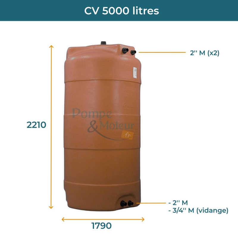 Cuve 5000L aérienne de récupération d'eau - Réservoir vertical terracotta - ELBI CV5000