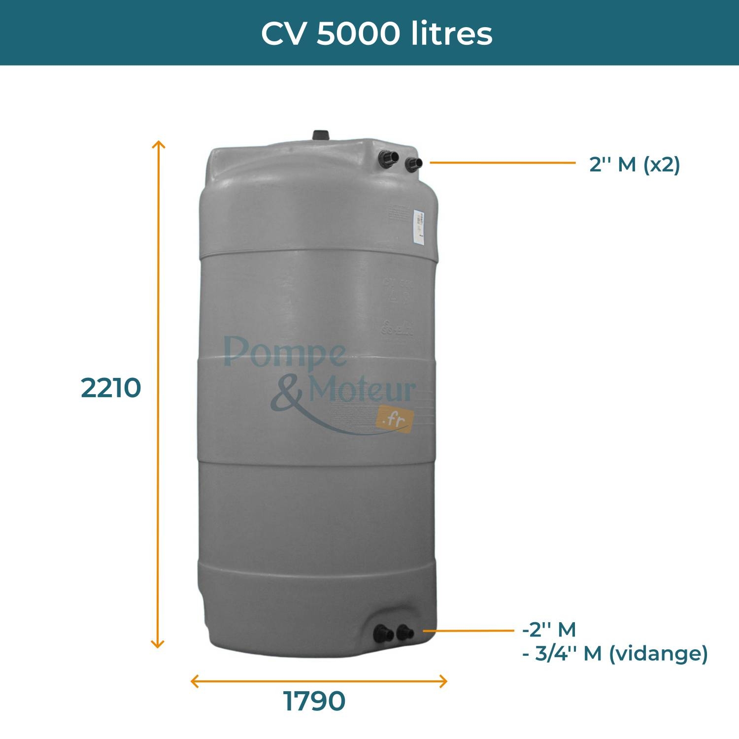 Cuve 5000L aérienne de récupération d'eau - Réservoir vertical gris - ELBI CV5000