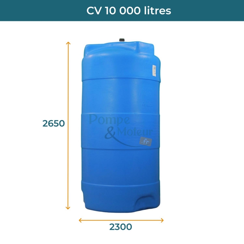 Cuve 10000L aérienne de récupération d'eau - Réservoir vertical bleu - ELBI CV10000