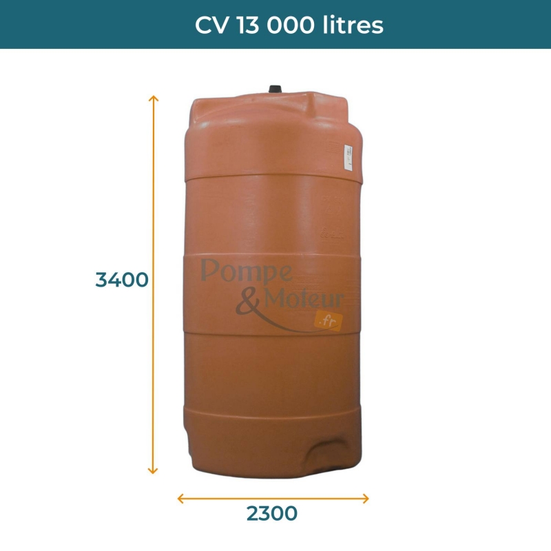 Cuve 13000L aérienne de récupération d'eau - Réservoir vertical terracotta - ELBI CV13000