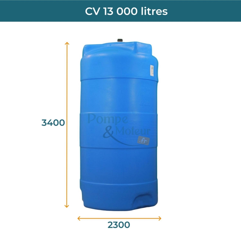 Cuve 13000L aérienne de récupération d'eau - Réservoir vertical bleu - ELBI CV13000