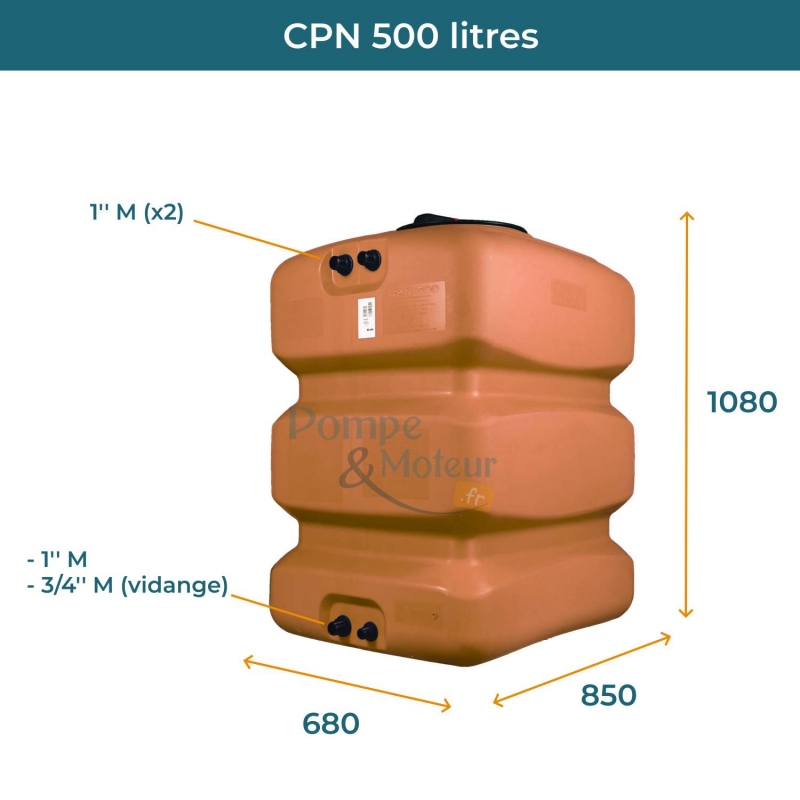 Cuve 500L aérienne de récupération d'eau - Réservoir compact terracotta - ELBI CPN500