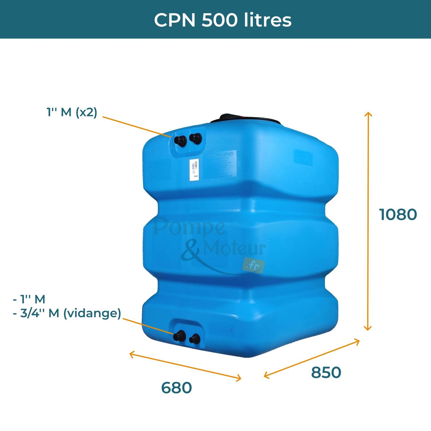 Cuve 500L aérienne de récupération d'eau - Réservoir compact bleu - ELBI CPN500