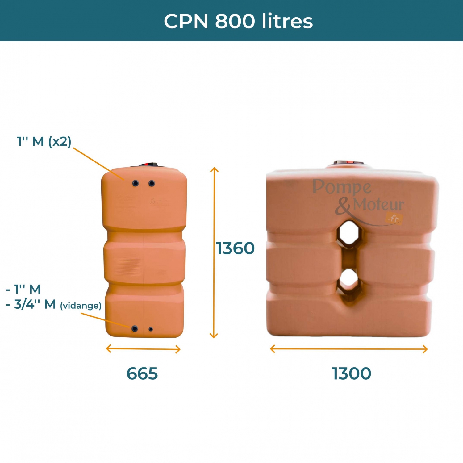 Cuve 800L aérienne de récupération d'eau - Réservoir compact terracotta - ELBI CPN800