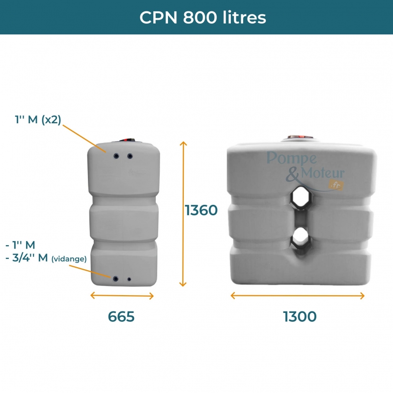 Cuve 800L aérienne de récupération d'eau - Réservoir compact gris - ELBI CPN800