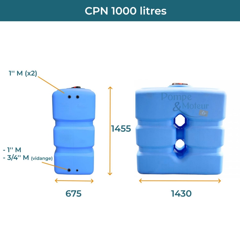 Cuve 1000L aérienne de récupération d'eau - Réservoir compact bleu - ELBI CPN1000