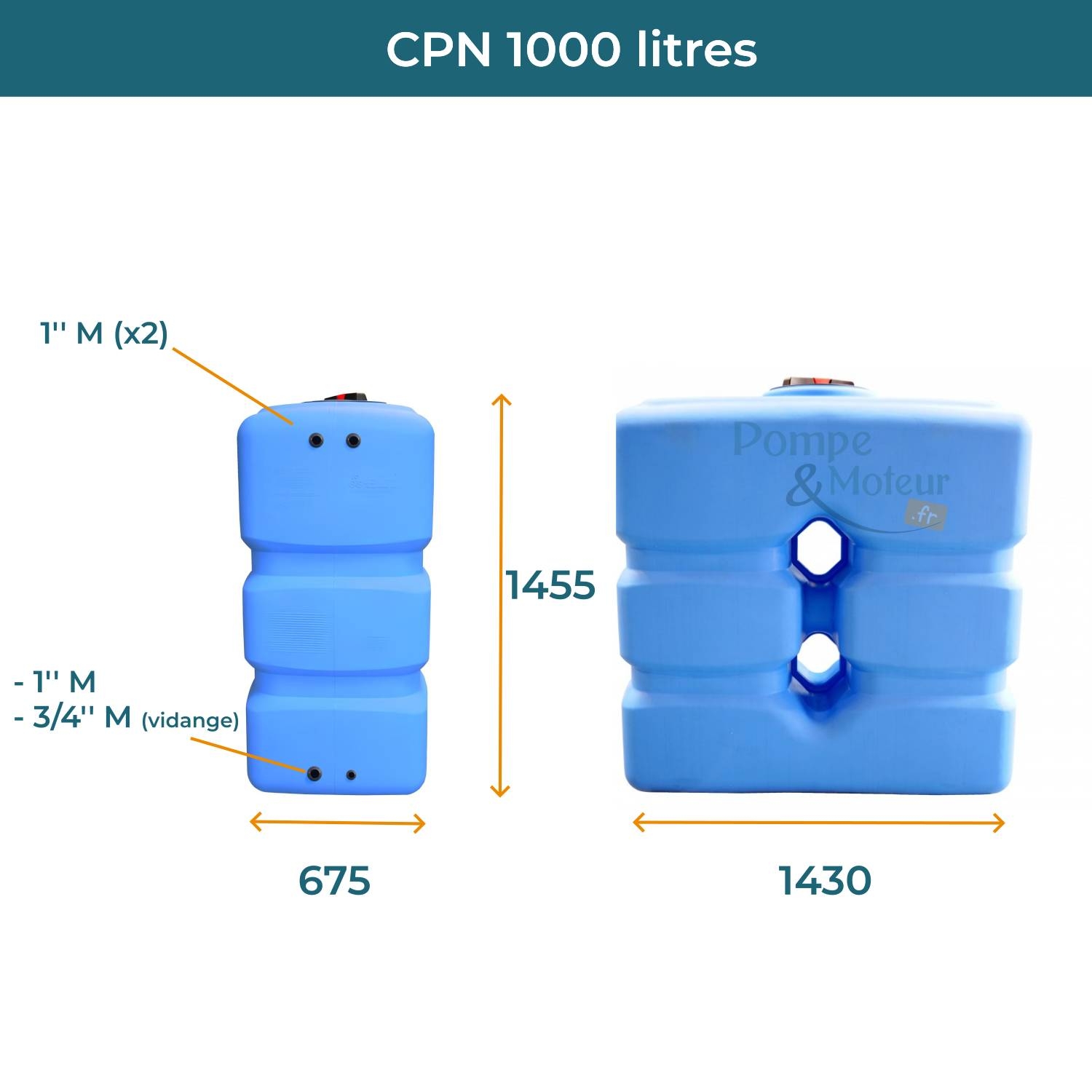 Cuve 1000L aérienne de récupération d'eau - Réservoir compact bleu - ELBI CPN1000