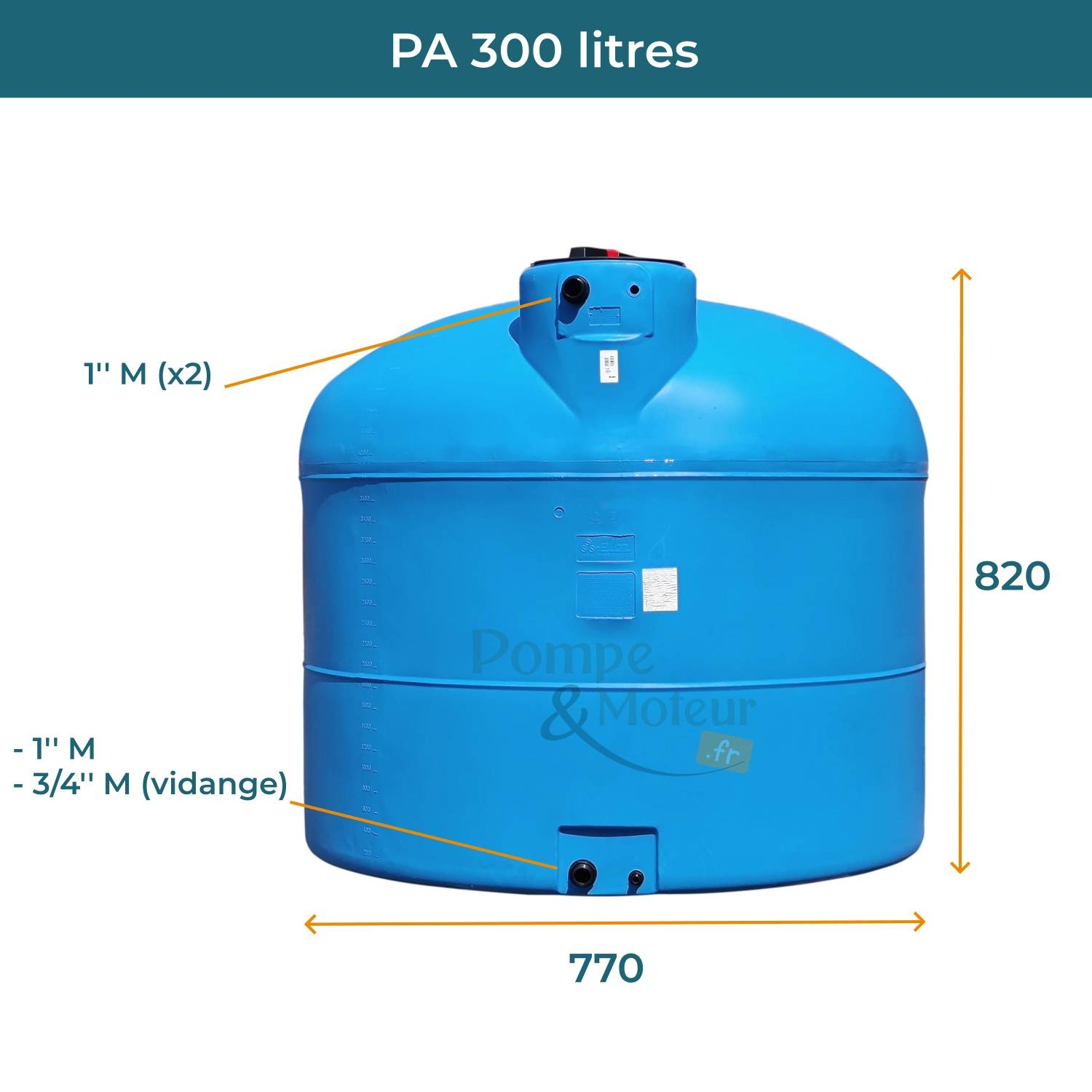 Cuve 300L aérienne de récupération d'eau - Réservoir cylindrique bleu - ELBI PA300