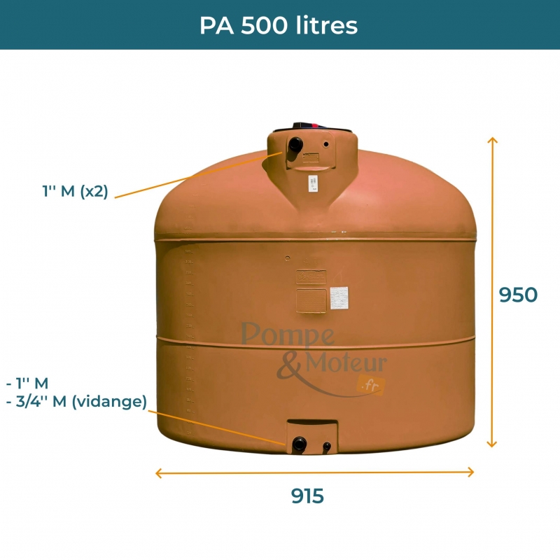 Cuve 500L aérienne de récupération d'eau - Réservoir cylindrique terracotta - ELBI PA500