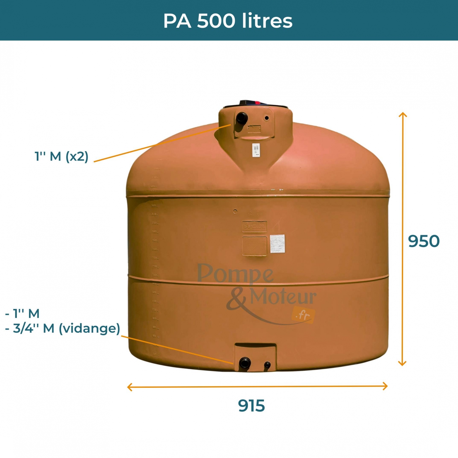 Cuve 500L aérienne de récupération d'eau - Réservoir cylindrique terracotta - ELBI PA500