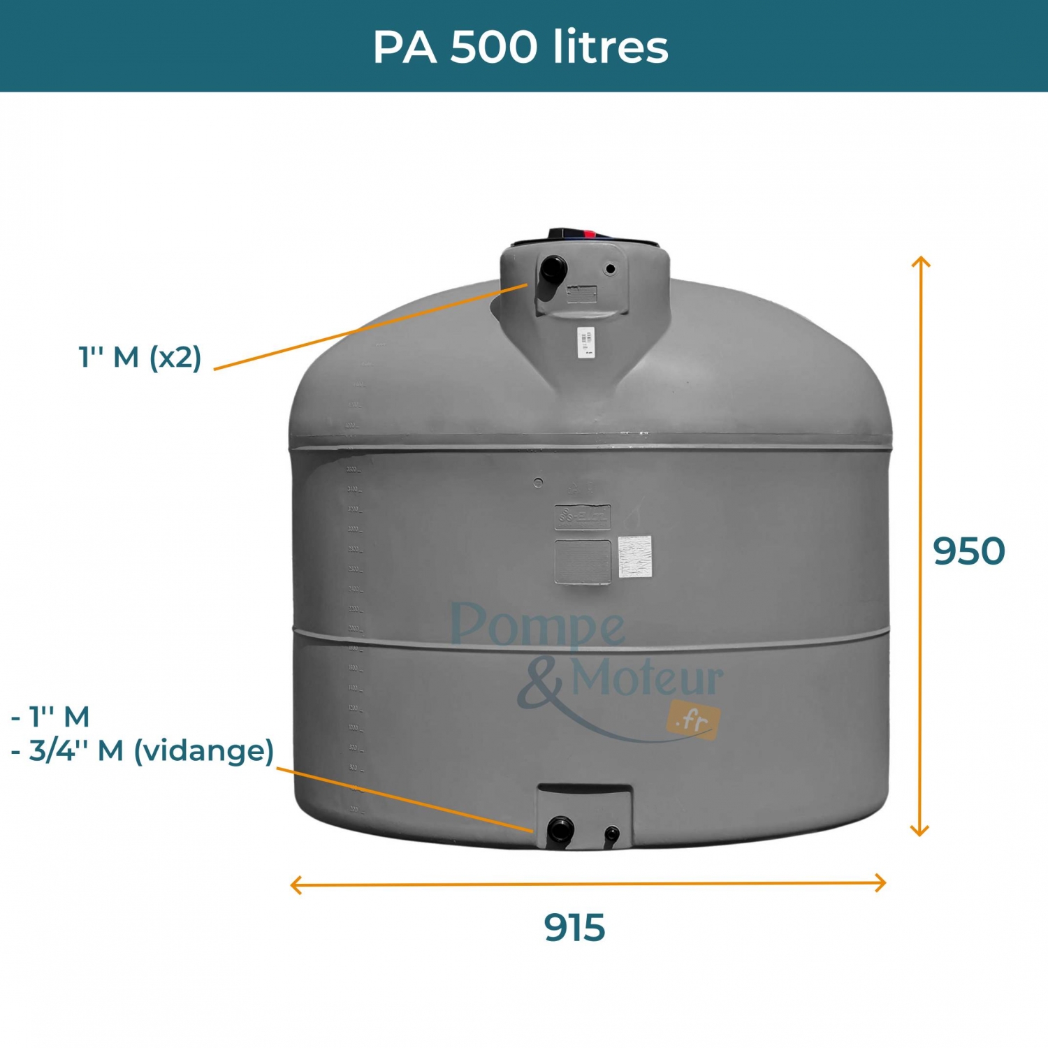 Cuve 500L aérienne de récupération d'eau - Réservoir cylindrique gris - ELBI PA500