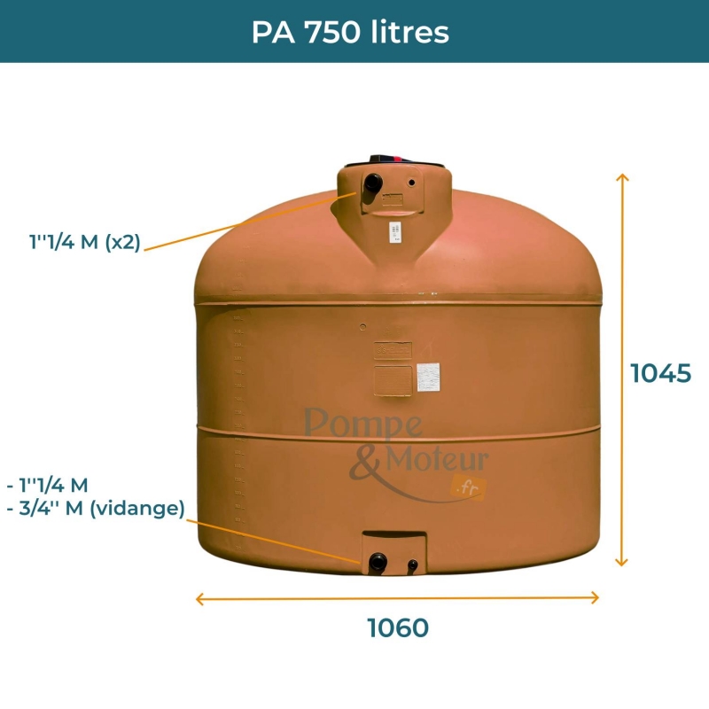 Cuve 750L aérienne de récupération d'eau - Réservoir cylindrique terracotta - ELBI PA750