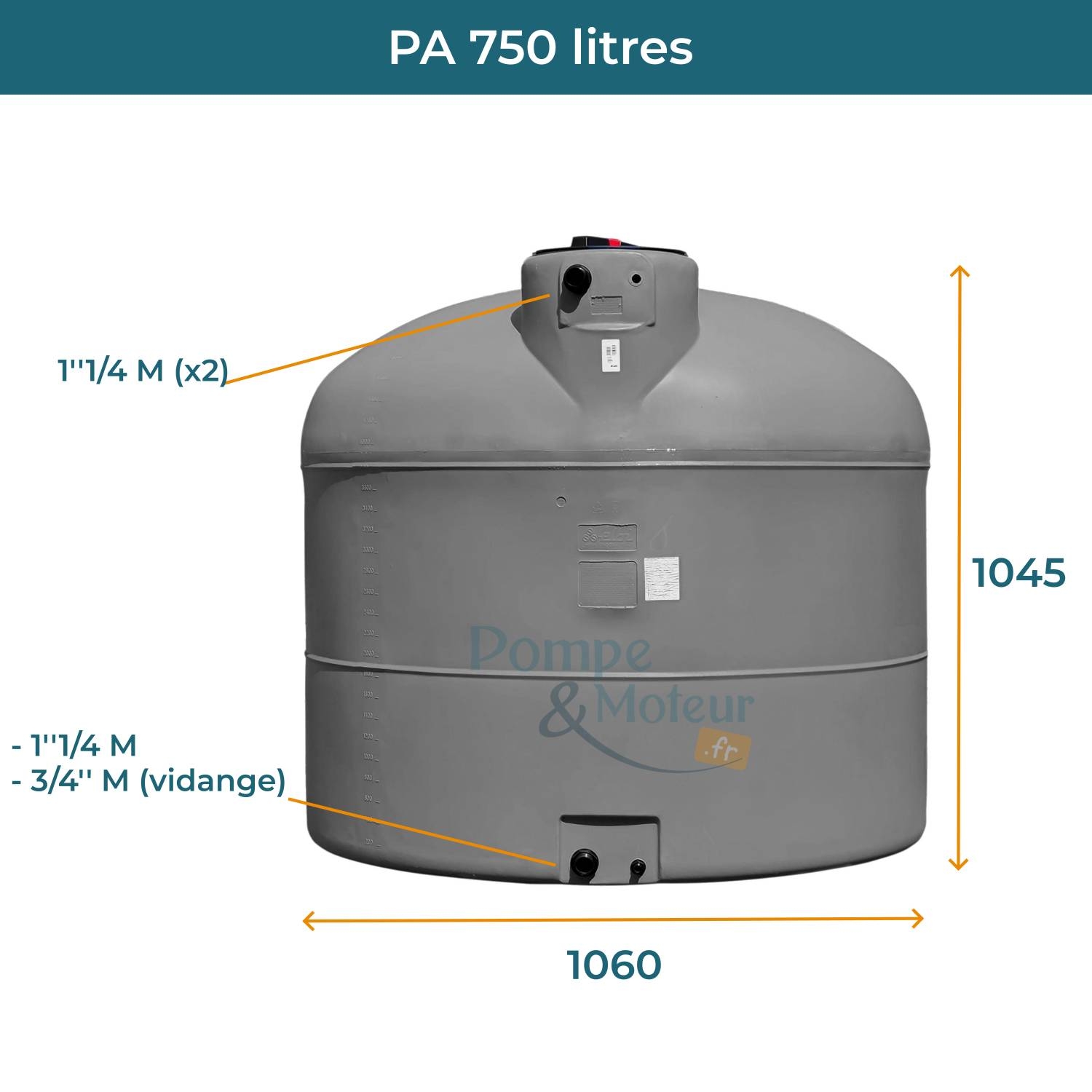 Cuve 750L aérienne de récupération d'eau - Réservoir cylindrique gris - ELBI PA750