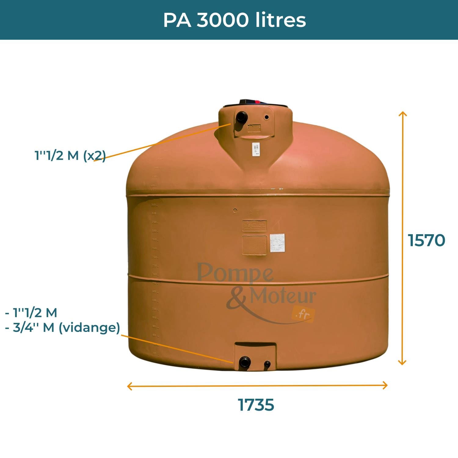 Cuve 3000L aérienne de récupération d'eau - Réservoir cylindrique terracotta - ELBI PA3000